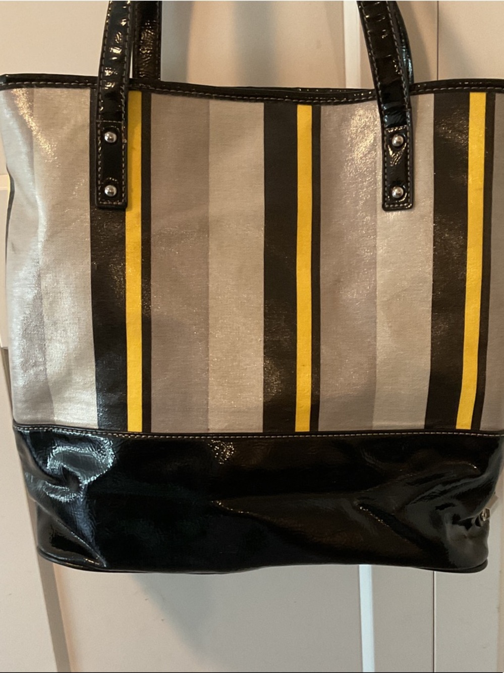 Nine West Black, Gray & Yellow Vertical Stripe Tote